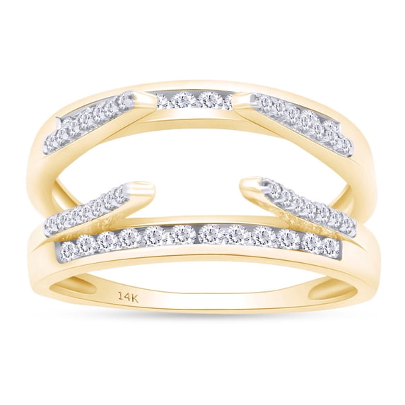 AFFY Round Shape White Cubic Zirconia Solitaire Enhancer Guard Ring 14K Yellow Gold Ring Size - 5