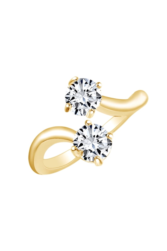 Round Shape White Cubic Zirconia Two Stone Engagement Ring In 14k Yellow Gold Over Sterling Silver Ring Size-7