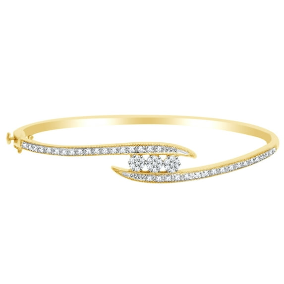 AFFY Round Shape White Natural Diamond Bypass Bangle Bracelet In 14k Yellow Gold (0.65 cttw) - 8.5"