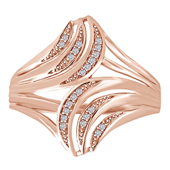 AFFY Round Shape White Natural Diamond Bypass Ring In 10K Solid Rose Gold