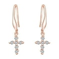 thumbnail image 1 of AFFY Round Shape White Natural Diamond Cross Drop Earrings 10k Solid Rose Gold (0.16 Cttw), 1 of 1