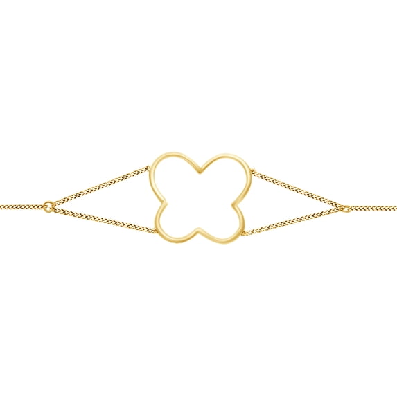 AFFY Round Shape White Natural Diamond Four Leaf Fashion Bracelet In 14k Yellow Gold (0.55 cttw) - 7.5"