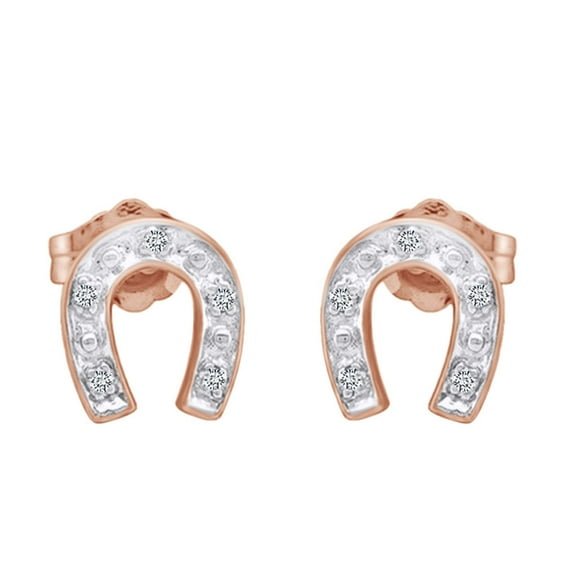AFFY Round Shape White Natural Diamond Horseshoe Stud Earrings In 10K Solid Rose Gold