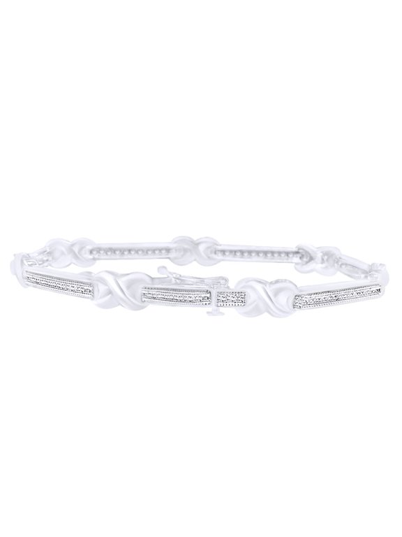 Round Shape White Natural Diamond Infinity Chain Bracelet In 925 Sterling Silver (0.35 cttw)-7.5"
