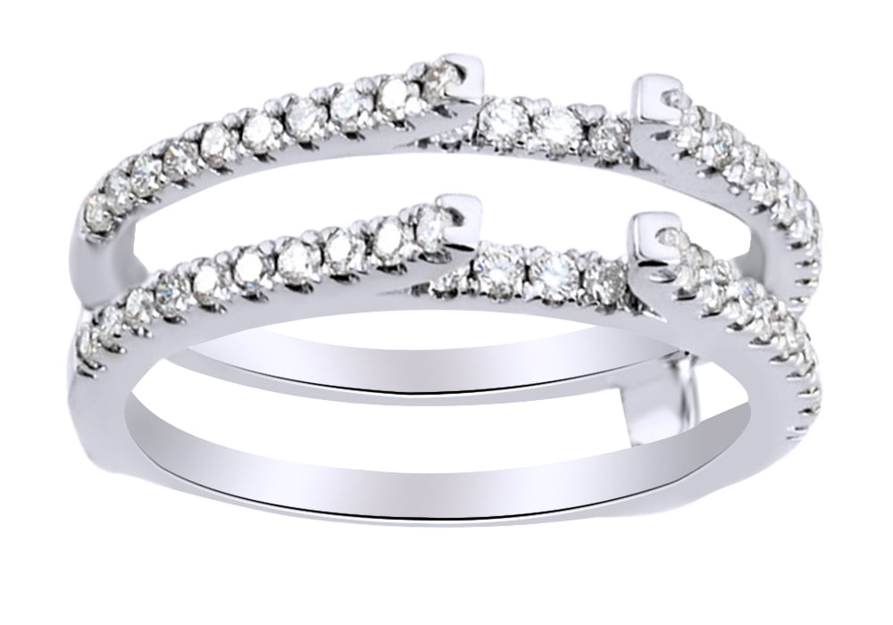 AFFY Round Shape White Natural Diamond Ring Guard Enhancer In 14K White ...