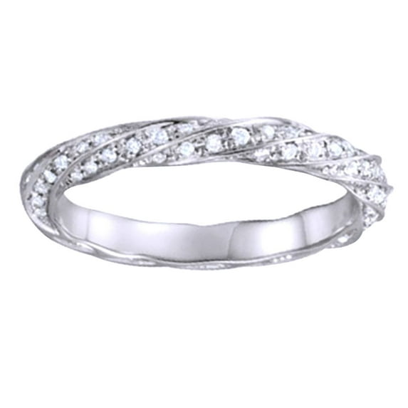 AFFY Round Shape White Natural Diamond Twist Eternity Band Ring In 14K White Gold (0.33 Cttw)
