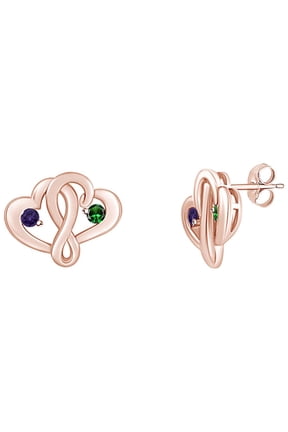 Round Simulated Birthstone Interlocked Heart Stud Earrings 14k Rose Gold Over Sterling Silver