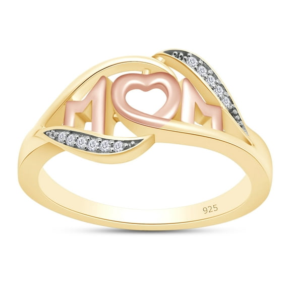 AFFY Round White CZ Two-Tone Mom Promise Heart Womens Ring 925 Sterling Silver Yellow, Mother's Day