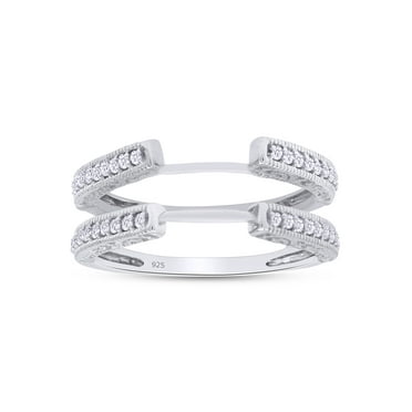 AFFY Round White Cubic Zirconia Cathedral Enhancer Guard Ring for Women 14K White Gold over Silver-5.5