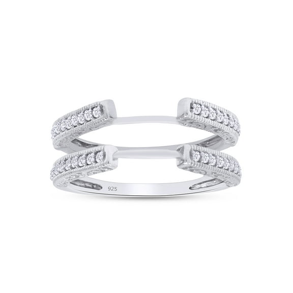 AFFY Round White Cubic Zirconia Cathedral Enhancer Guard Ring for Women 14K White Gold over Silver-5