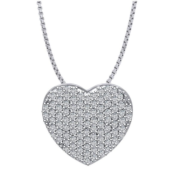 AFFY Round White Cubic Zirconia Heart Charm Pendant Necklace in 14k White Gold Over Sterling Silver