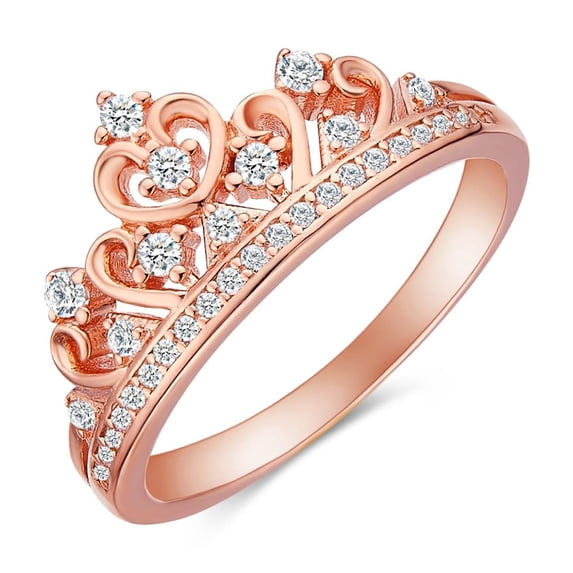 AFFY Round White Cubic Zirconia Princess Crown Ring for Women 14K Rose Gold over Sterling Silver-11