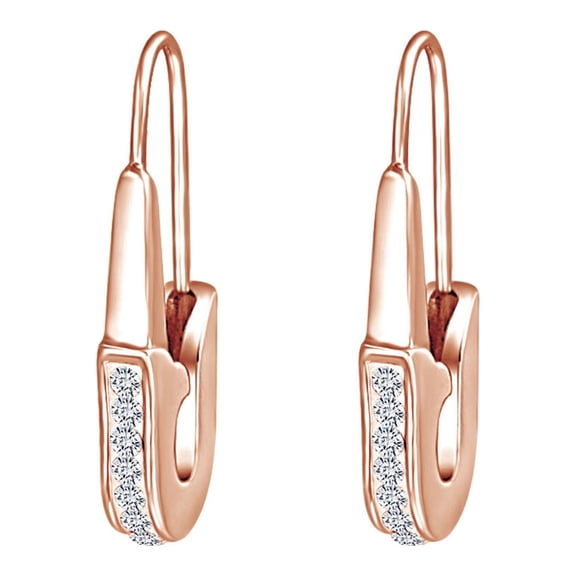AFFY Round White Cubic Zirconia Safety Pin Drop Earrings 14k Rose Gold Over Sterling Silver
