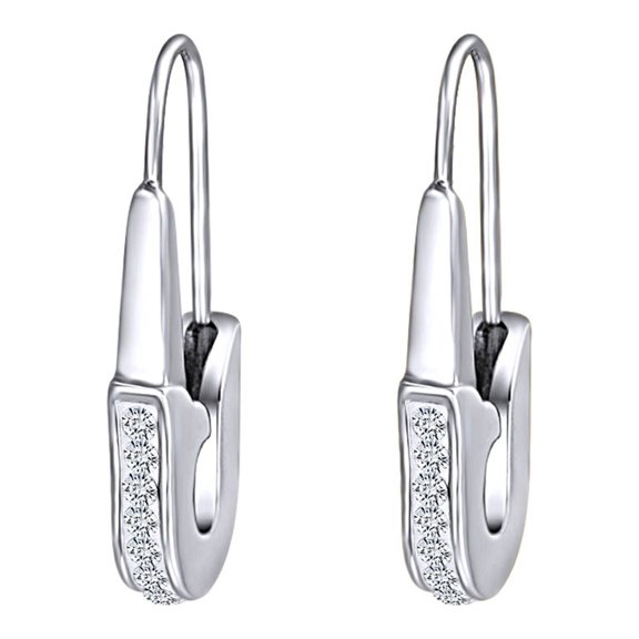 AFFY Round White Cubic Zirconia Safety Pin Drop Earrings 14k White Gold Over Sterling Silver
