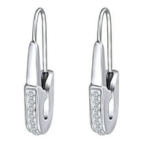 AFFY Round White Cubic Zirconia Safety Pin Drop Earrings 14k White Gold Over Sterling Silver