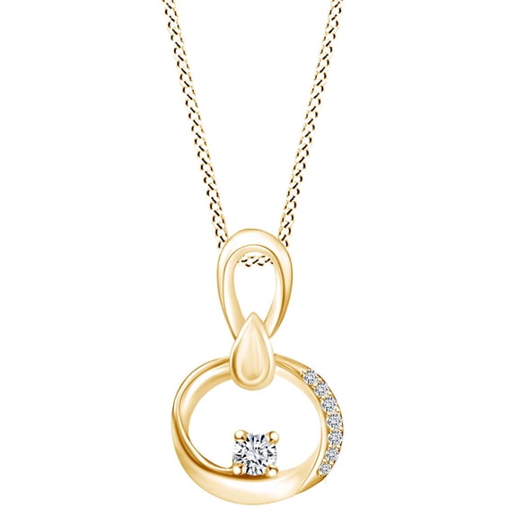 AFFY Round White Natural Diamond Accent Circle Pendant Necklace 14k Solid Yellow Gold