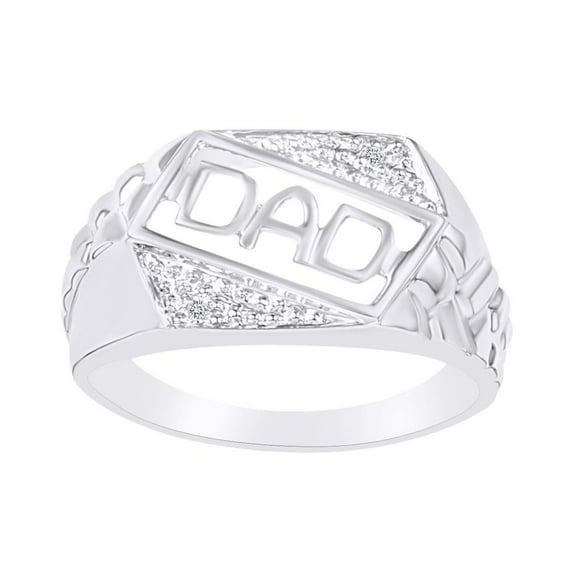 AFFY Round White Natural Diamond Accent Dad Band Ring In 10k Solid White Gold-14