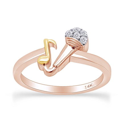 AFFY Round White Natural Diamond Accent Mic & Music Note Two Tone Ring 14k Solid Rose Gold, Ring Size-5