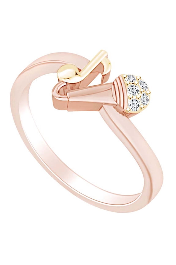 Round White Natural Diamond Accent Mic & Music Note Two Tone Ring 14k Solid Rose Gold