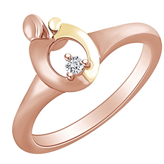 AFFY Round White Natural Diamond Accent Mom 14k Solid Rose Gold Two Tone Fashion Ring