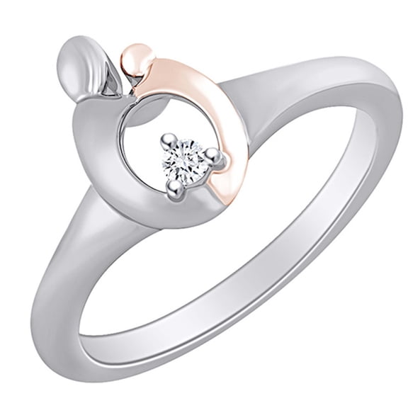 AFFY Round White Natural Diamond Accent Mom 14k Solid White Gold Two Tone Fashion Ring