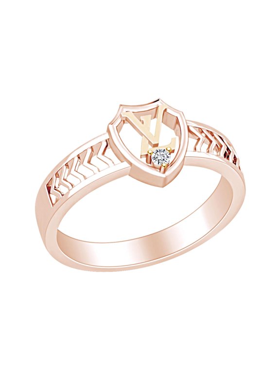 Round White Natural Diamond Accent V & L Alphabets Two Tone Ring 14k Rose Gold Over Sterling Silver