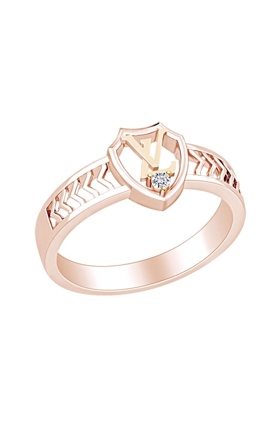 Round White Natural Diamond Accent V & L Alphabets Two Tone Ring 14k Rose Gold Over Sterling Silver