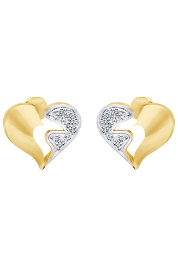 Round White Natural Diamond Break My Heart Stud Earring in 14k Solid Yellow Gold (I-J Color, I2-I3 Clarity,0.14 Cttw)