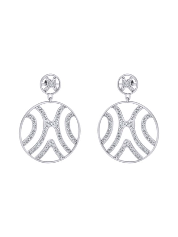 Round White Natural Diamond Circle Spider Dangle Earring in 14k Solid White Gold (I-J Color, I2-I3 Clarity,1.5 Cttw)