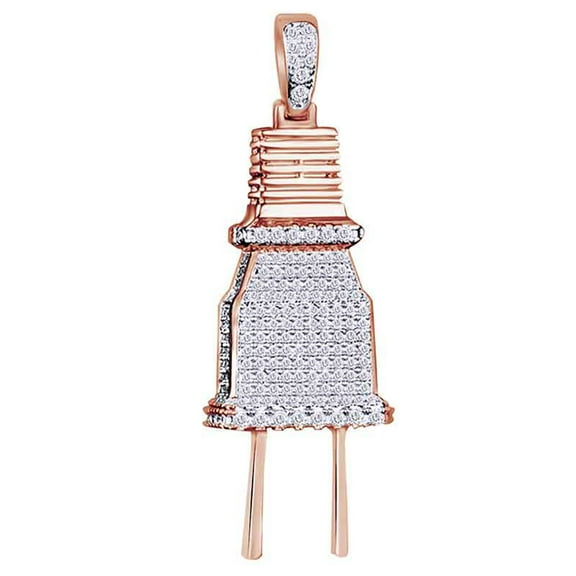 AFFY Round White Natural Diamond Iced Out Hip Hop Jewelry 2 Pin Plug Pendant 10k Solid Rose Gold(0.5Ct)
