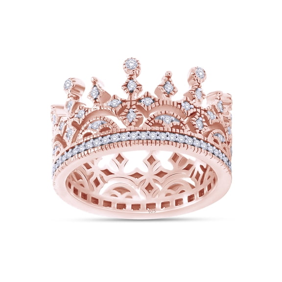 AFFY Royal Style Round Shape White Cubic Zirconia Crown Ring In 14K Rose Gold Over Sterling Silver
