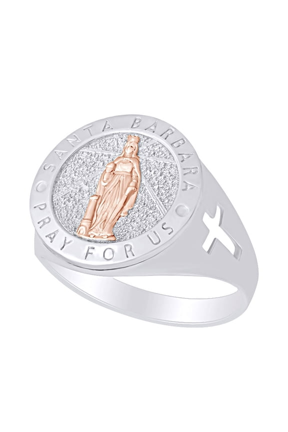 Santa Barbara Pray For Us Men's Two Tone Promise Ring 10K Solid White Gold Ring Size-11.5