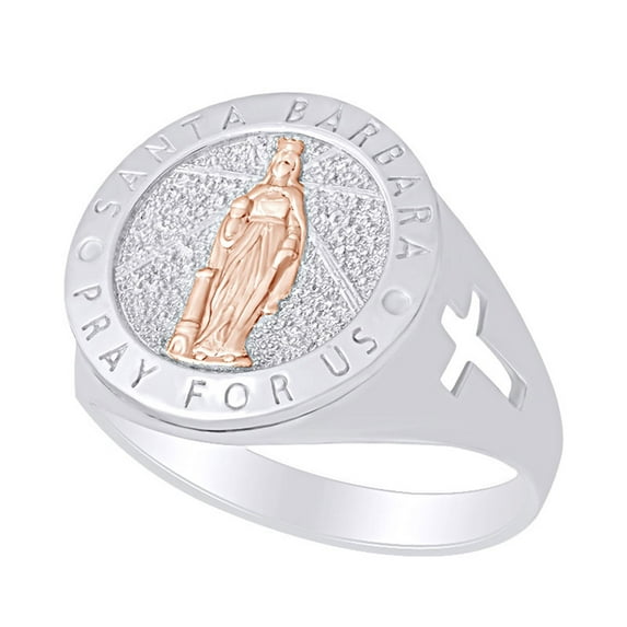 AFFY Santa Barbara Pray For Us Men's Two Tone Promise Ring 10K Solid Yellow Gold Ring Size-11.5