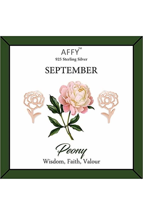 September Birth Month Peony Flower Stud Earrings In 14k Rose Gold Plated 925 Sterling Silver