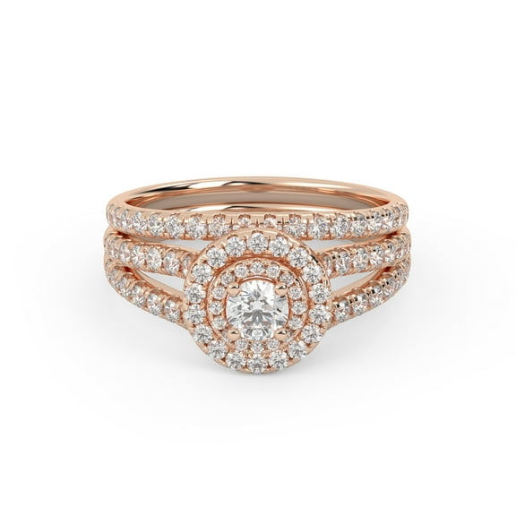 AFFY Shank Double Halo Bridal Set Ring for Women, 1.00 Carat (ctw) Round Cut Lab Grown Diamond Engagement Wedding Ring 14K Rose Gold Over Sterling Silver F-G-H, SI Quality Ring Size-8.5