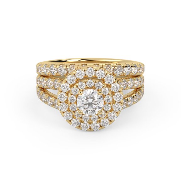 AFFY Shank Double Halo Bridal Set Ring for Women, Center 4.5mm Round Cut Lab Created Moissanite Engagement Wedding Ring in 10K Solid Yellow Gold Size-6.5