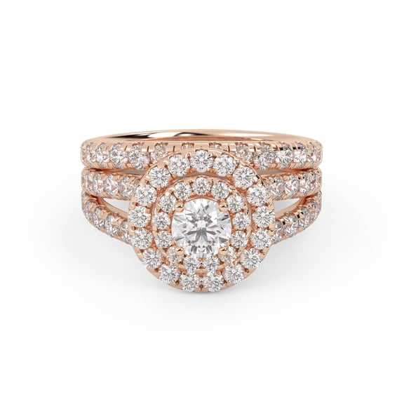 AFFY Shank Double Halo Bridal Set Ring for Women, Center 4.5mm Round Cut Lab Created Moissanite Engagement Wedding Ring in 14K Rose Gold Over Sterling Silver Size-9.5