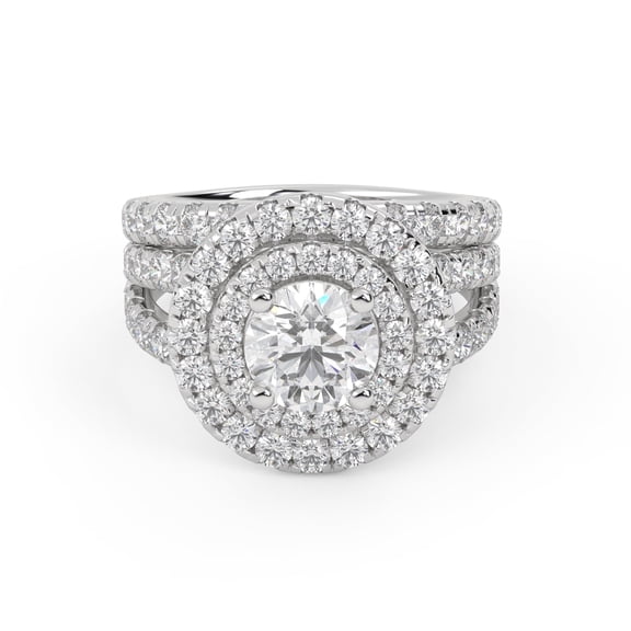 AFFY Shank Double Halo Bridal Set Ring for Women, Center 6.5mm Round Cut Lab Created Moissanite Engagement Wedding Ring in 14K White Gold Over Sterling Silver Size-7.5