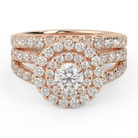 AFFY Shank Double Halo Bridal Set Ring for Women, IGI Certified 2.00 Carat (ctw) Round Cut Lab Grown Diamond Engagement Wedding Ring 14K Solid Rose Gold F-G, VS-SI Quality Ring Size-8.5