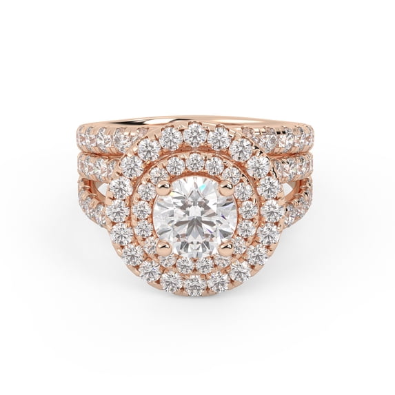 AFFY Shank Double Halo Bridal Set Ring for Women, IGI Certified 3.00 Carat (ctw) Round Cut Lab Grown Diamond Engagement Wedding Ring 14K Solid Rose Gold F-G, VS-SI Quality Ring Size-7.5