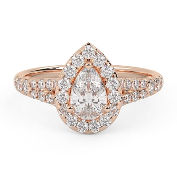 AFFY Shank Halo Solitaire Engagement Rings for Women, 1.20 Carat (ctw) Pear And Round Lab Grown Diamond Ring In 14K Rose Gold Over 925 Sterling Silver F-G-H, SI Quality Size-5.5