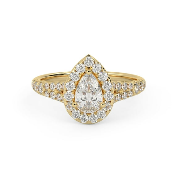 AFFY Shank Halo Solitaire Engagement Rings for Women, Center 6x4.5mm Pear and Round cut Lab Created Moissanite Ring In 10K Solid Yellow Gold Size-5