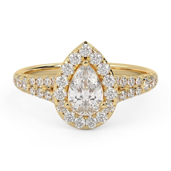 AFFY Shank Halo Solitaire Engagement Rings for Women, Center 6x4.5mm Pear and Round cut Lab Created Moissanite Ring In 10K Solid Yellow Gold Size-6