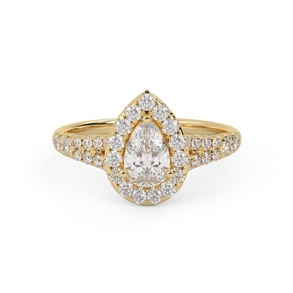 AFFY Shank Halo Solitaire Engagement Rings for Women, Center 6x4.5mm Pear and Round cut Lab Created Moissanite Ring In 10K Solid Yellow Gold Size-8