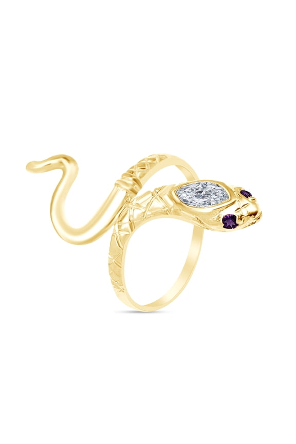 Simulated Amethyst & CZ Snake Womens Band 14k Yellow Gold Over 925 Sterling Silver