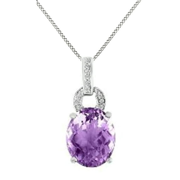 AFFY Simulated Amethyst CZ & White Natural Diamond Pendant In 14k Gold