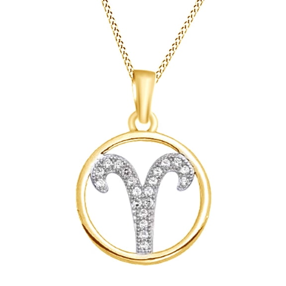 AFFY Simulated April Birthstone Cubic Zirconia Aries Zodiac Sign Pendant Necklace In 14K Yellow Gold Over Sterling Silver