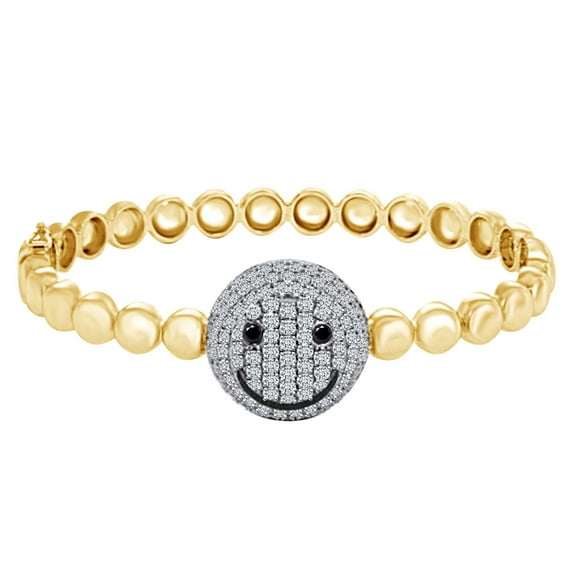 AFFY Simulated Black & White Cubic Zirconia Smiley Face Beaded Bracelet 14k Yellow Gold Over Sterling Silver