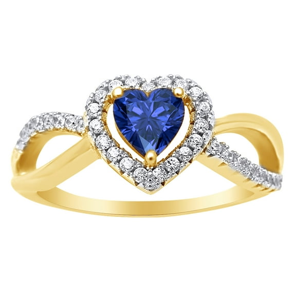 AFFY Simulated Blue Sapphire & Cubic Zirconia Infinity Heart Ring for Women 14K Yellow Gold over Silver-9.5