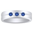 thumbnail image 1 of AFFY Simulated Blue Sapphire Three Stone Men's Ring in 14k White Gold Over Sterling Silver (0.33 Cttw) Size Ring - 13, 1 of 1
